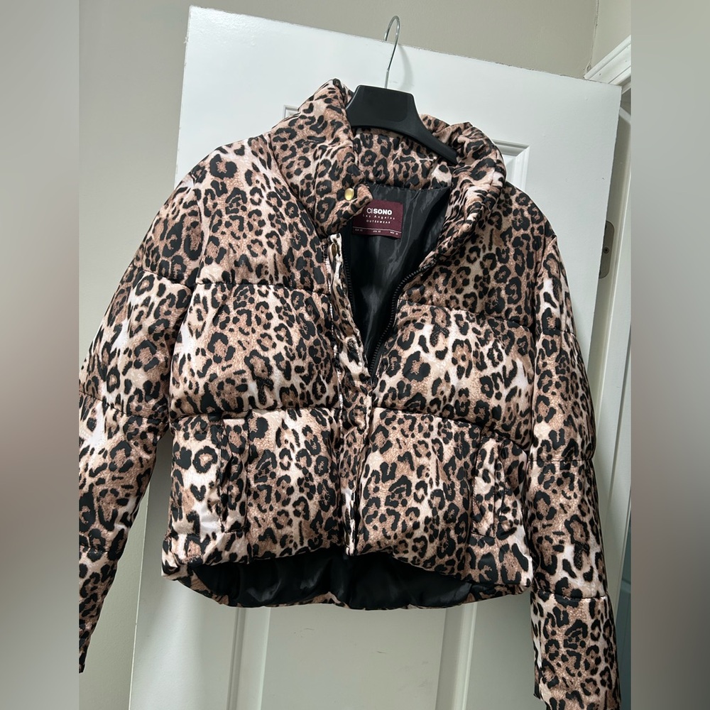 Pre-loved leopard Cisono outerwear puffer coat size XS